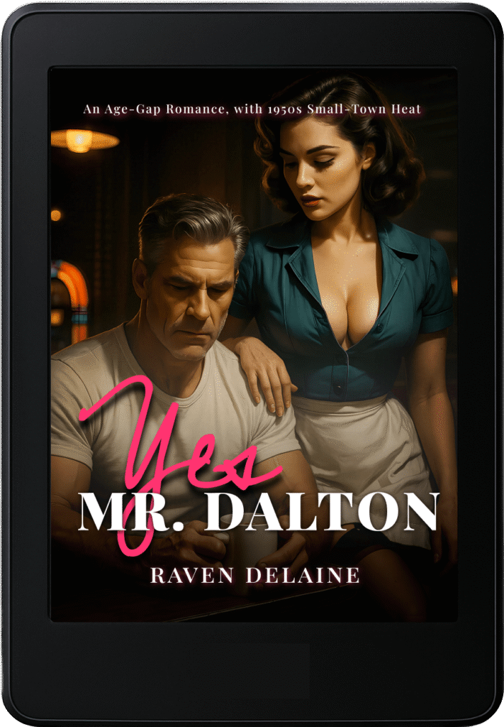 image of ebook reader and the book cover for Yes, Mr. Dalton